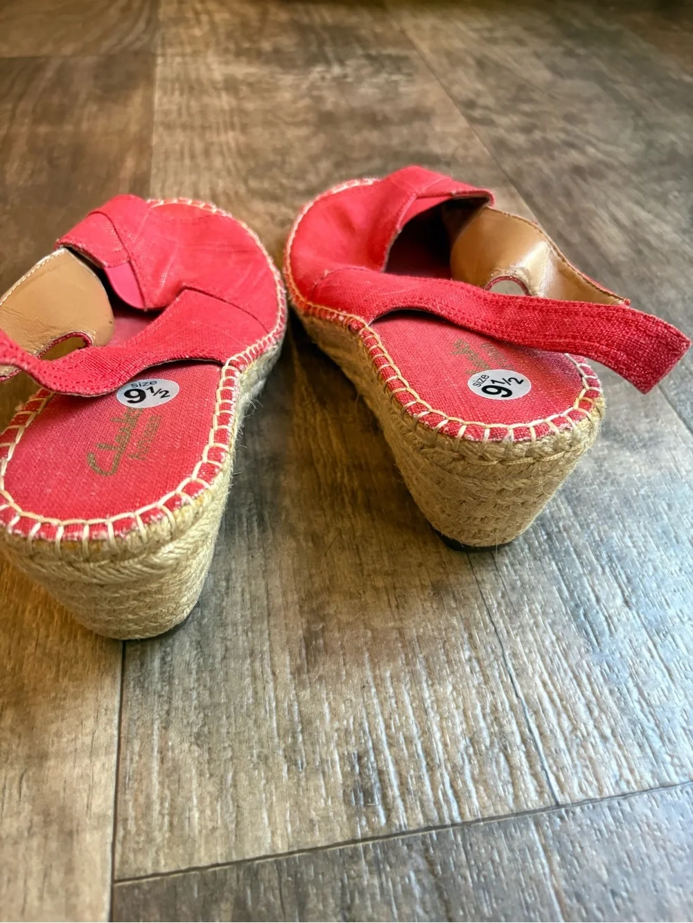 Clarks Red Canvas Espadrille Slingback Flats